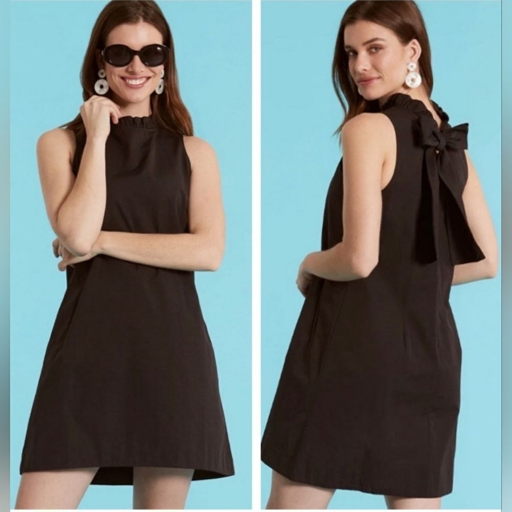 NWT Tyler Boe Stella Linen Blend Mini Black Scarf Neck Dress